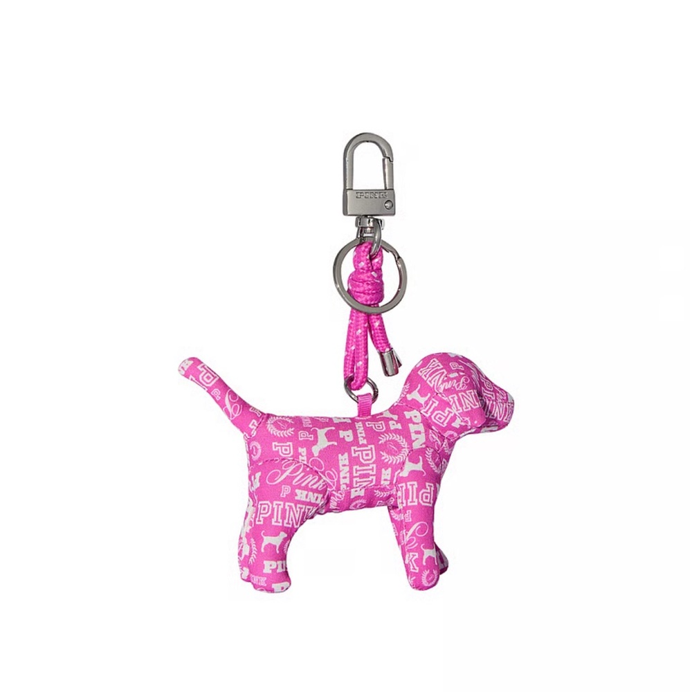 VICTORIA SECRET PINK MICRO DOG™ KEYCHAIN CHARM PINK GOSSIP DOG PRINT